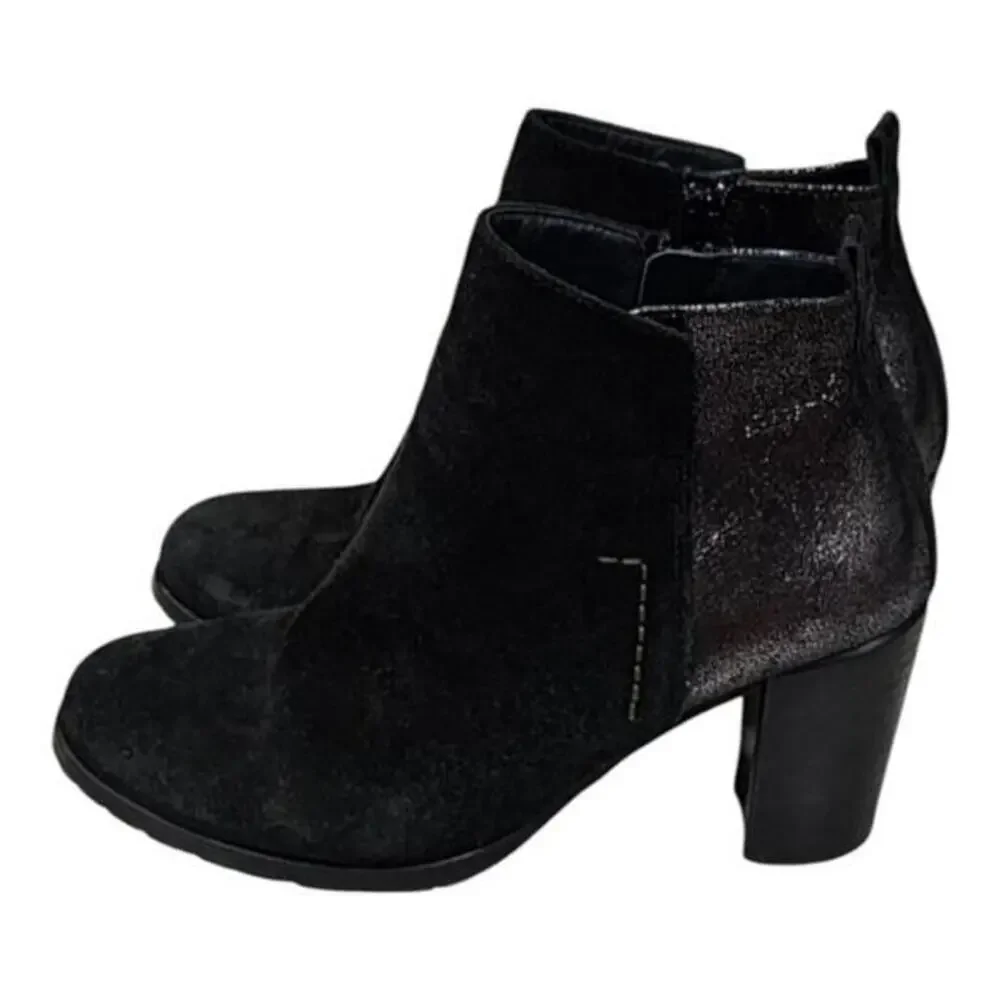 Paul Green rocking ankle boots black suede and metallic leather women's Size 7.5
